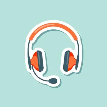 Headset sticker icon in flat style. Earphone vector illustration on isolate.. Illustrazione stock