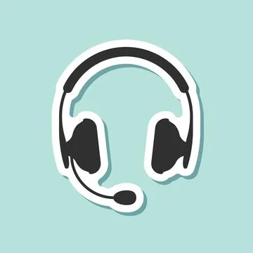 Headset sticker icon in flat style. Earphone vector illustration on isolate.. Illustrazione stock