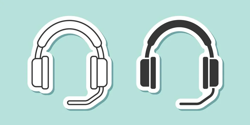 Headset sticker icon in flat style. Earphone vector illustration on isolate.. Illustrazione stock