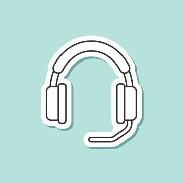 Headset sticker icon in flat style. Earphone vector illustration on isolate.. Illustrazione stock