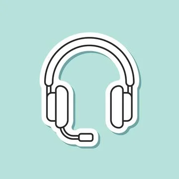 Headset sticker icon in flat style. Earphone vector illustration on isolate.. Illustrazione stock