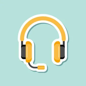 Headset sticker icon in flat style. Earphone vector illustration on isolate.. Illustrazione stock