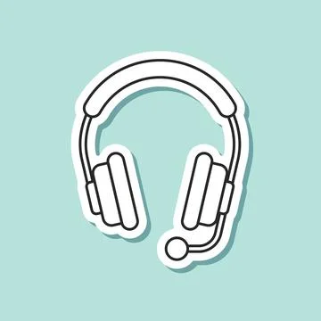Headset sticker icon in flat style. Earphone vector illustration on isolate.. Illustrazione stock