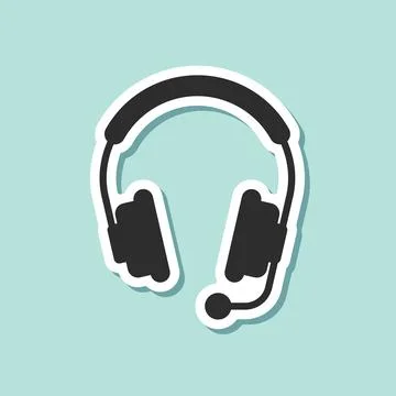 Headset sticker icon in flat style. Earphone vector illustration on isolate.. Illustrazione stock