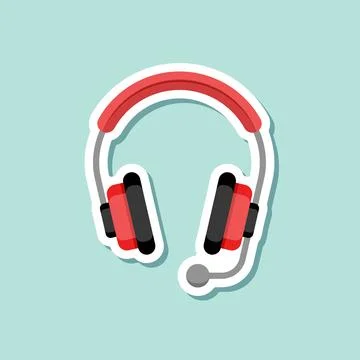 Headset sticker icon in flat style. Earphone vector illustration on isolate.. Illustrazione stock
