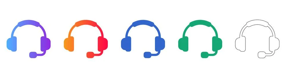 Headset Support Icon Set with Gradient Styles Ilustração Stock