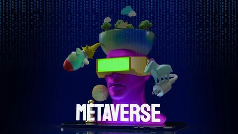 Headset on tablet for metaverse or technology concept 3d rendering Stock Illustration