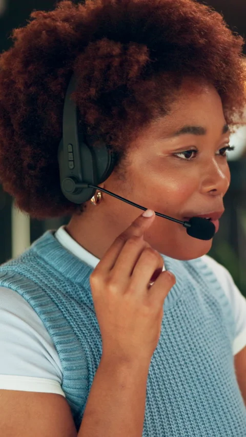 Headset, talking and woman for remote work with customer support, contact us and Stock Footage 340808129