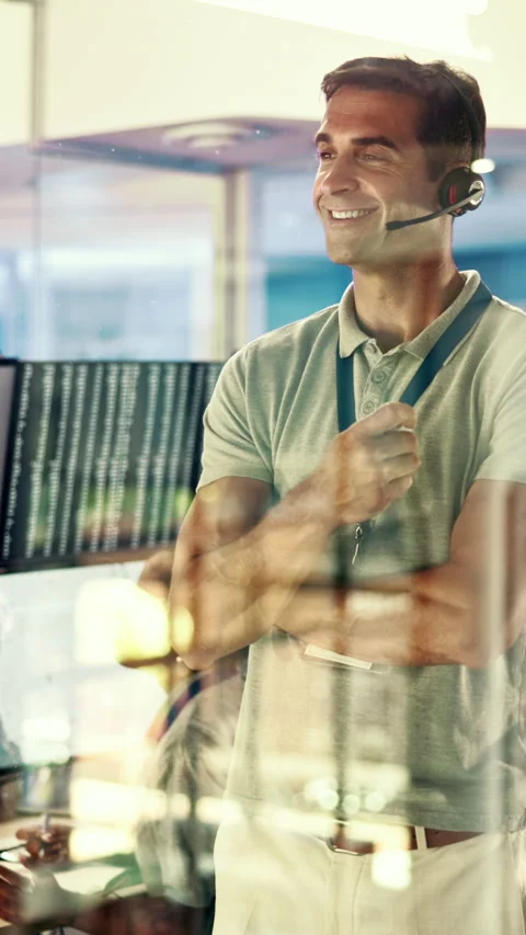 Headset, talking or man in call center for technical support, software Stock Footage 335272332