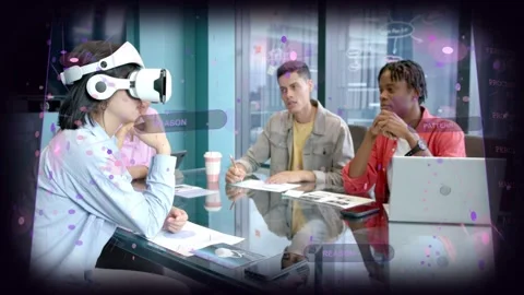 Headset user moving head, initiating tech UI overlay showing REASON and PATTERN Stock Footage 333232896