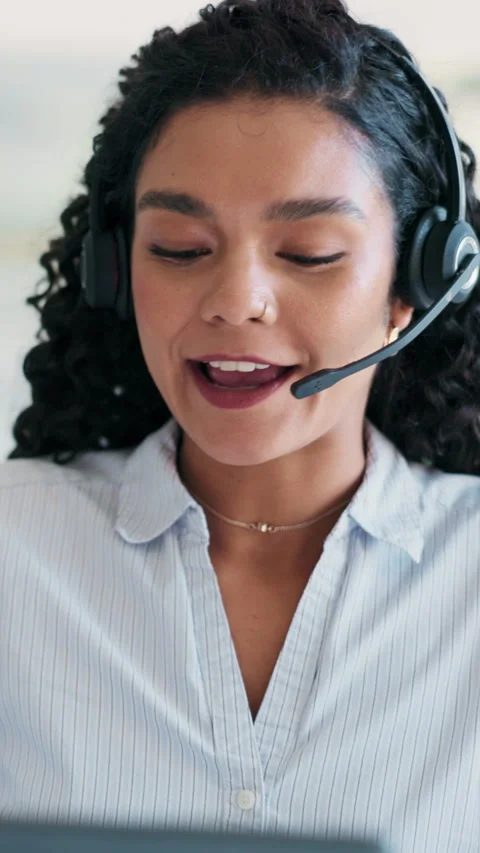 Headset, woman and technical support consultant in office with online Stock Footage 333257097