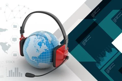 Headset with world globe. Concept for online chat Stock Illustration
