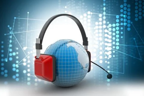 Headset with world globe. Concept for online chat Stock Illustration