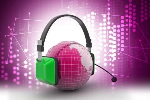Headset with world globe. Concept for online chat Illustrazione stock