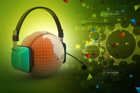 Headset with world globe. Concept for online chat Stock Illustration