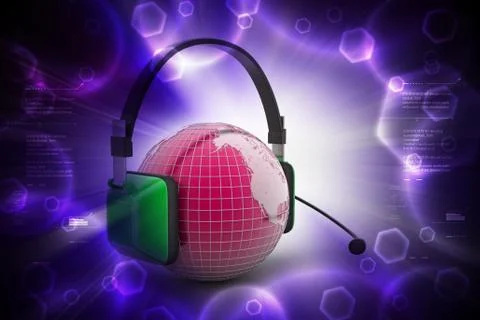 Headset with world globe. Concept for online chat Stock Illustration