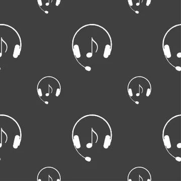 Headsets icon sign. Seamless pattern on a gray background. Vector Stock Illustration