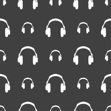 Headsets icon sign. Seamless pattern on a gray background. Vector 스톡 일러스트