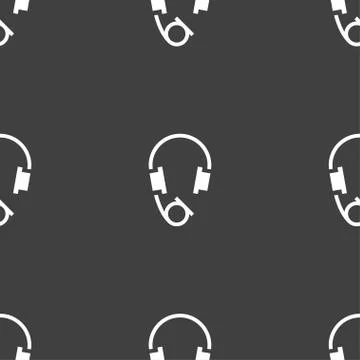 Headsets icon sign. Seamless pattern on a gray background. Illustrazione stock