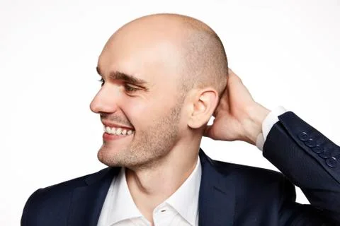Headshot of Bald Man Looking Right Stock Photos