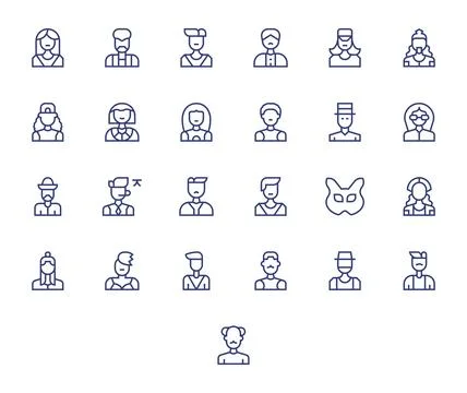 Headshot Essential Vector Set including 25 PIXEL Perfect Regular Line High .. Stock Illustration