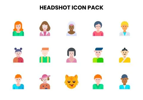 Headshot Flat Collection Icons Pack Stock Illustration