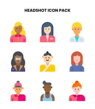 Headshot Flat SVG Icons Pack Stock Illustration