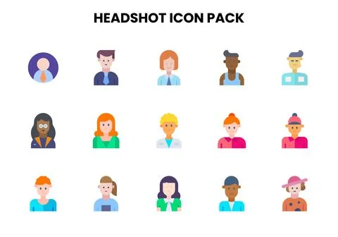 Headshot Flat SVG Icons Pack Stock Illustration