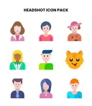 Headshot Flat UI Icons Pack Stock Illustration