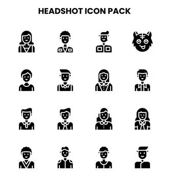 Headshot Glyph Icons Pack Stock Illustration