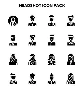 Headshot Glyph Icons Pack Stock Illustration