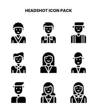 Headshot Glyph Set Icons Pack Stock Illustration