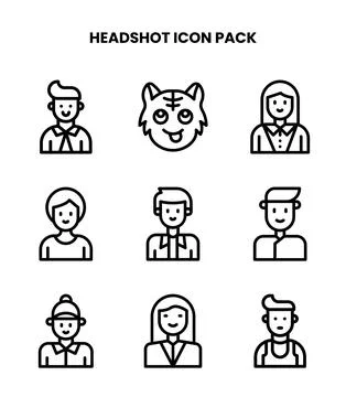 Headshot Line Set Icons Pack Illustration