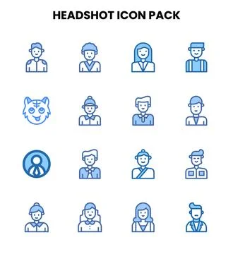 Headshot Two Colour Vector Icons Pack Stock Illustration