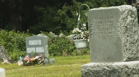 Headstone and Flowers in Cemetery - Medium Shot Stock Footage 40908404