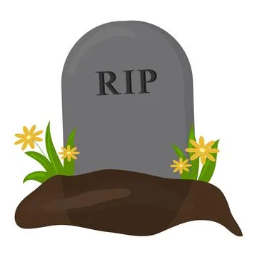 Headstone with earth and flowers in flat style Stock Illustration