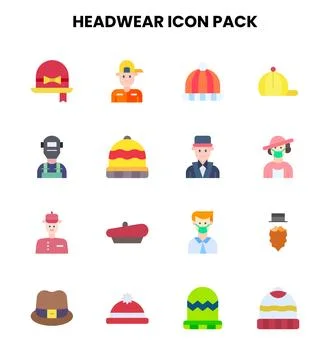 Headwear Flat Vector Icons Pack Stock Illustration
