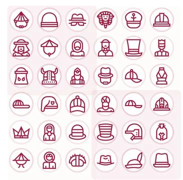 Headwear Vector Icon Toolkit featuring 36 Pixel Optimized 128x128 Bold Line.. Stock Illustration