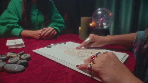 Healer Pointing at Chakra Chart during Session Stock Footage 253183406