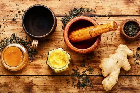 Healing tea with ginger Stock Photos