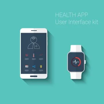 Health app graphic user interface. Medical fitness tracker application for Illustrazione stock