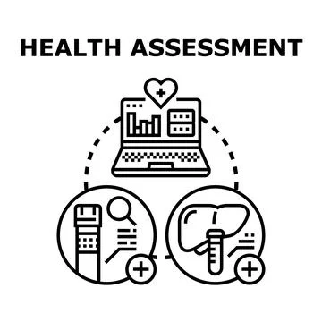 Health assessment process with digital data and medical tests Illustrazione stock