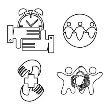 Health atom time Commitment Teamwork Together Outline Logo 스톡 일러스트