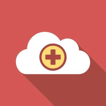 Health Care Cloud Flat Square Icon with Long Shadow 스톡 일러스트