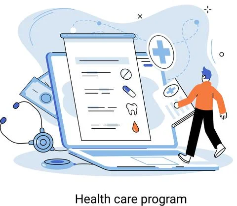 Health care program, online medical services, protection medicine, medical Stock Illustration