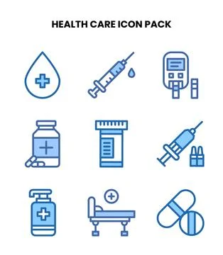Health Care Two Colour Vector Icons Pack Stock Illustration