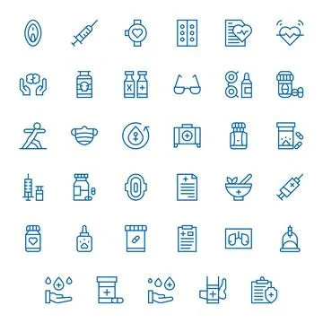 Health Care Vector Graphics Pack including 35 Regular Line 256x256 PIXEL Pe.. Stock Illustration