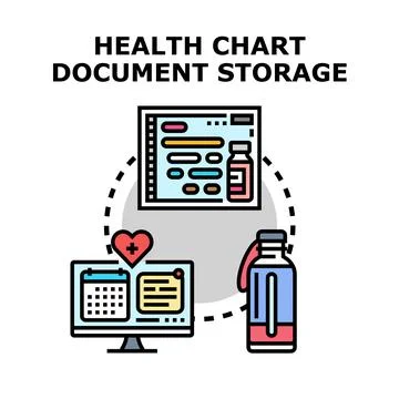 Health chart document storage electronic data system Illustrazione stock