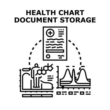 Health chart document storage electronic medical data Stock Illustration