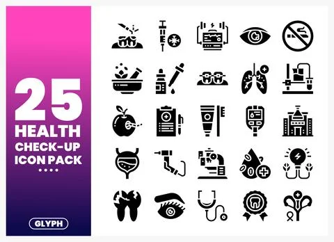 Health Check-Up Icon Pack featuring medical symbols. science. and wellness. Stock Illustration